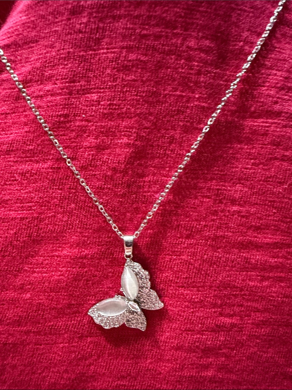 Stainless steel Butterfly Pendant Necklace - White Accents